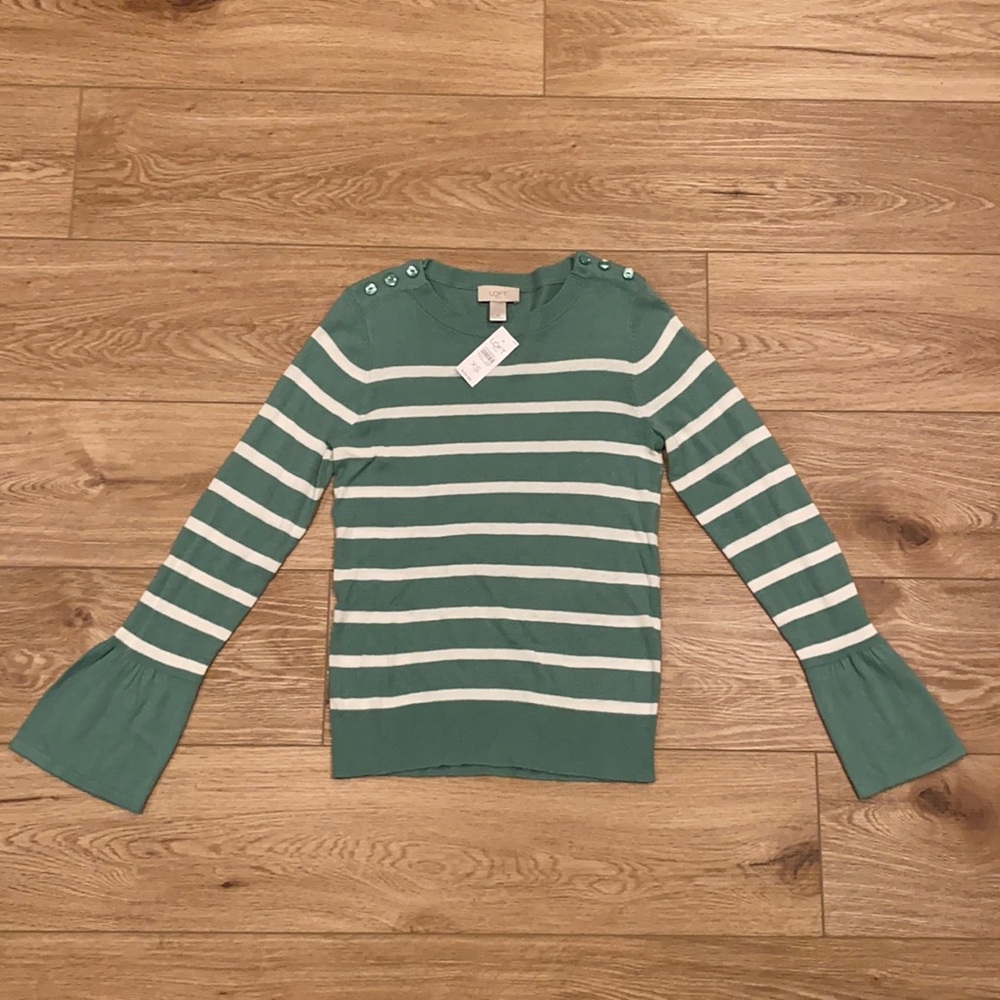 LOFT Long Sleeve Striped Sweater with Flared Sleeves - XS